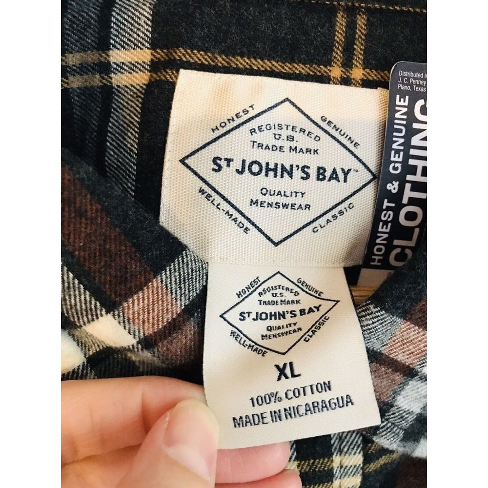 New St. John's Bay Plaid Flannel XL Long Sleeve Button Down Shirt Gray Brown - Picture 5 of 6